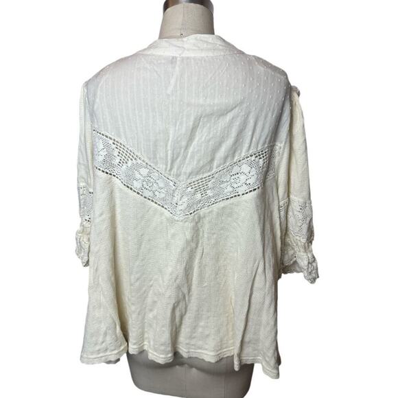 Free People Ivory Short Sleeve Crochet Button Up Blouse Top Women's Size S NWOT - Picture 3 of 9